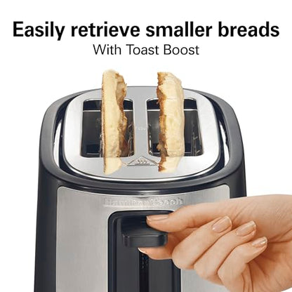 Hamilton Beach 2 Slice Extra Wide Slot Toaster with Bagel & Defrost Settings, Shade Selector with 7 Browning Levels, Toast Boost, Auto Shutoff, Black & Stainless Steel (22633)