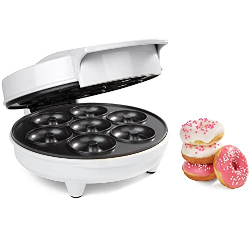 Mini Donut Maker- Electric Non-Stick Surface Makes 7 Small Doughnuts- Decorate, Frost, Ice Your Own for Kid Friendly Baked Dessert Treat - Cooking Activity for Adults with Recipe Guide, Easy Bake Gift