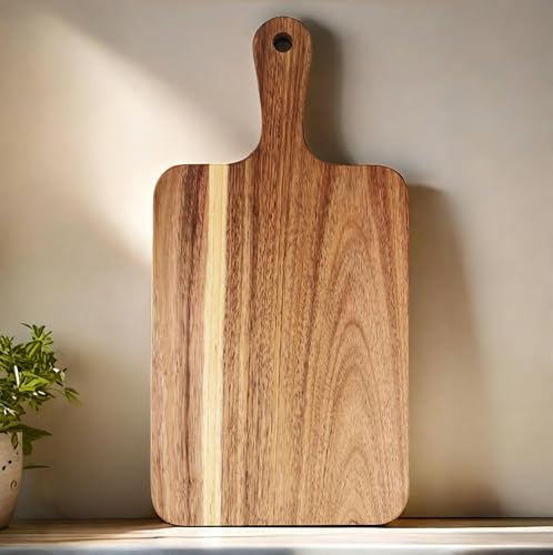 ZeQi Acacia Wood Cutting Board with Handle 13.7''X7'' / Charcuterie Board/Serving Board/Cheese, Bread, Vegetables & Fruits Serving Board (Rectangular)