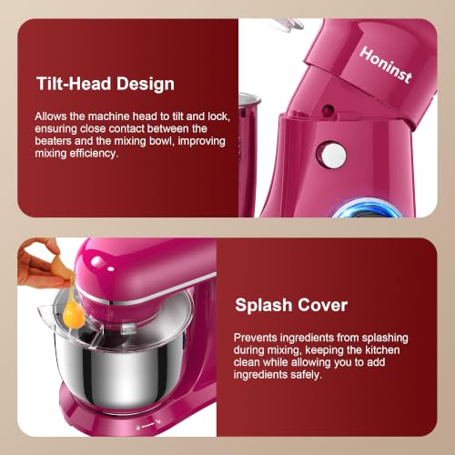 Honinst 4QT Electric Stand Mixer, 10-Speed Tilt-Head Compact Kitchen Mixer