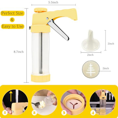 Cookie Press, Spritz Cookie Press for Baking, Thicken Cookies Press Gun Kit with 16 Discs and 6 Icing Tips, Suitable for DIY Cookies Maker and Cake Icing(Yellow)