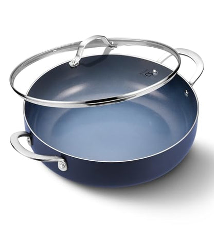 KOCH SYSTEME CS 12-Inch Saute Pan, 5.5-Quart Deep Frying Pan, Toxin-Free Ceramic Nonstick Saute Pan with Lid – Large Scratch-Resistant Deep Fry Pan, Oven Safe, Induction Compatible, Gradient Blue