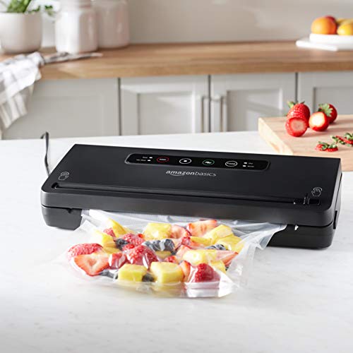 Amazon Basics Vacuum Sealer Machine for Food Preservation with Dry/Moist Mode, Built-in Cutter and Air Suction Hose, Black