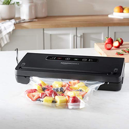Amazon Basics Vacuum Sealer Machine for Food Preservation with Dry/Moist Mode, Built-in Cutter and Air Suction Hose, Black