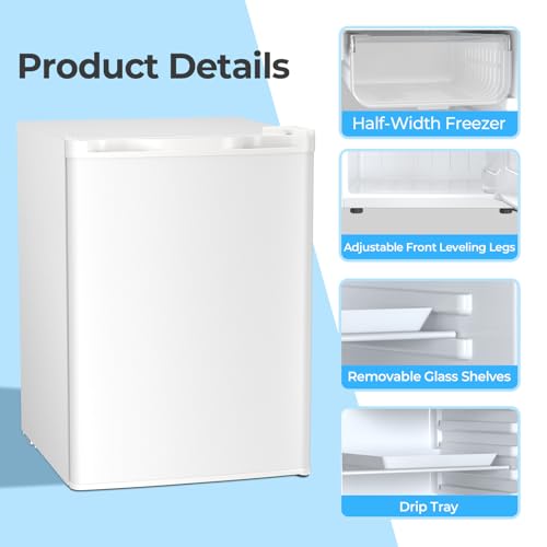 Antarctic Star 2.56 Cu.Ft. Mini Fridge with Freezer, Small Refrigerators with Adjustable Thermostat, Low Noise, Energy Saving, Compact Refrigerators for College Dorm, Office, Bedroom, Apartment, White