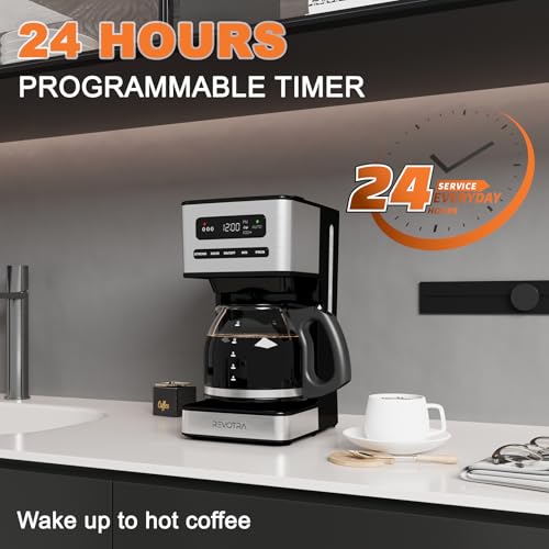 REVOTRA 12 Cup Programmable Coffee Maker, Hot and Iced Coffee Makers, Regular & Strong Brew Drip Coffee Machine, 1-4 Cup, 24H Timer, Auto Shut-Off, Keep Warm, Pause & Serve