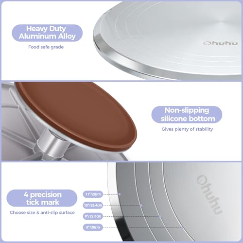 Cake Turntable, Ohuhu Aluminium 12'' Cake Decorating Kit Supplies Rotating Stand Revolving Spinner with 2 Icing Spatula 3 Comb Smoother