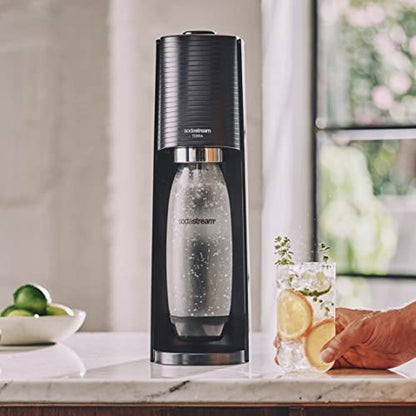 SodaStream Terra Sparkling Water Maker Machine, with 1 Litre Reusable BPA-Free Water Bottle for Carbonating & 60 Litre Quick Connect CO2 Gas Cylinder – Black