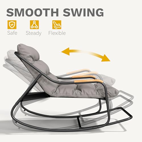 DWVO Outdoor Rocking Chair, Over-Sized Patio Rocking Chair with Removable Cushion, All-Weather Lounge Chair Outdoor Porch Rockers for Lawn, Garden, Backyard, Black