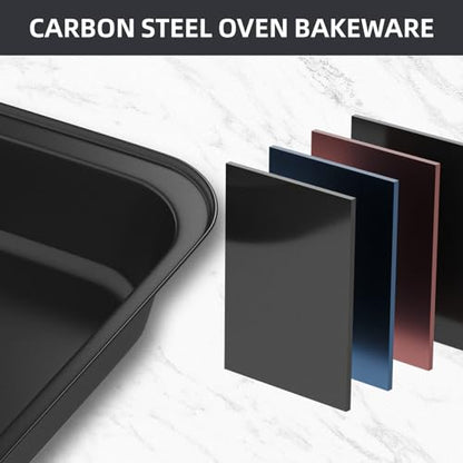 CasaCulina Baking Pans Set, 5-Piece Nonstick Bakeware Sets with Round/Square Cake Pan, Muffin Loaf Roast Pan, Baking Sheets for Oven, Kitchen Cookware Sets Baking Tray Baking Supplies, Black