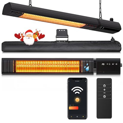 Ceiling Electric Outdoor Heater Wifi Control Wall-Mounted Hanging Patio 1500W Infrared 9 Heat Levels, 24H Timers, Carbon Fiber Tube Heating Wall Heater for Gazebo, Balcony