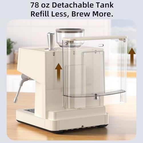 (2026 Upgrade) 15 Bar Espresso Machine with Built-in Anti-Clog Coffee Grinder, Expresso Coffee Machines with Milk Steam Wand/Frother/Tamping Tools,Espresso Maker with Grinder for Lattes-Almond