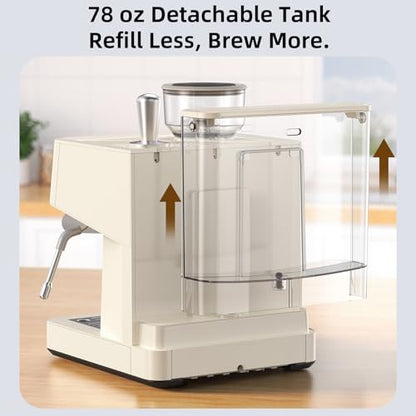 (2026 Upgrade) 15 Bar Espresso Machine with Built-in Anti-Clog Coffee Grinder, Expresso Coffee Machines with Milk Steam Wand/Frother/Tamping Tools,Espresso Maker with Grinder for Lattes-Almond