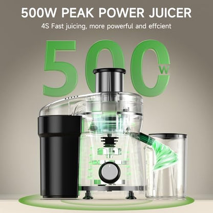 Juicer Machine, 500W Centrifugal Juicer Extractor with 3 Speed & Wide Mouth 3” Feed Chute for Fruit Vegetable, High Yield Juicer Included Cleaning Brush for Easy to Clean, Black