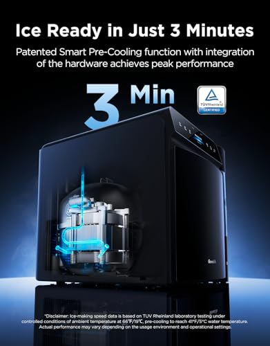 GoveeLife Smart Countertop Ice Maker 2 Pro, 3-Minute Fast 9 Ice Cubes with 3 Size, 47lbs Daily, 40dB Quiet, Smart Pre-Cooling, App & Voice Control, Self-Clean, Dual Water Tanks for Home, Coffee, Party