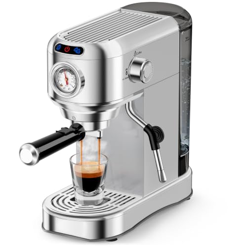 Espresso Machine 20 Bar, Compact Espresso Coffee Machine with Milk Frother, Stainless Steel Coffee Maker with 34oz Removable Water Tank, Cappuccino Machine for Home, Office, Fathers Day Dad Gifts
