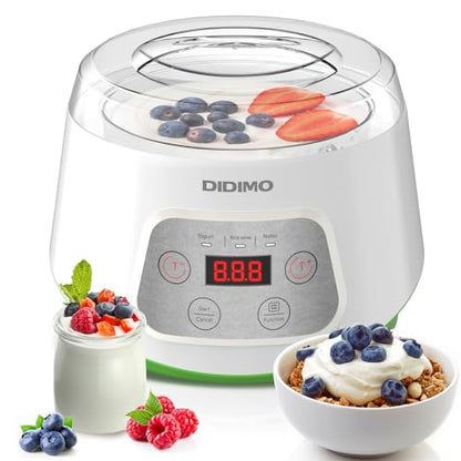 Yogurt Maker, Greek Yogurt Maker with Timer Control and Strainer, Yogurt Maker Machine with Stainless Steel Liner, Electric Portable Yogurt Maker for Yogurt, Greek Yogurt, Cheese, Natto (White)