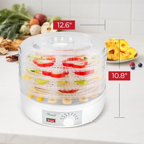 Rosewill Food Dehydrator Machine, 5 BPA-Free 12.6’ Trays, Adjustable Temperature Controls | 95-158°F | 350W, Jerky, Herbs, Fruit, Veggies, Dried Snacks, White