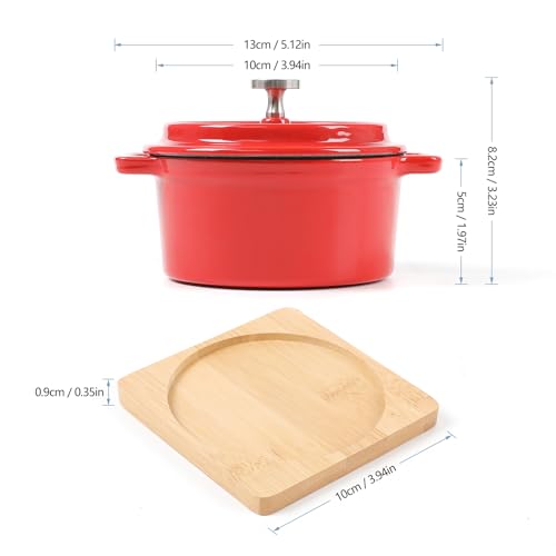 HAWOK Enameled Cast Iron Mini Cocotte Sauce pan with Lid 270ml/9.13oz/1.08cups Mini Dutch Oven Red Set of 2