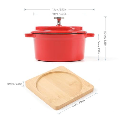 HAWOK Enameled Cast Iron Mini Cocotte Sauce pan with Lid 270ml/9.13oz/1.08cups Mini Dutch Oven Red Set of 2