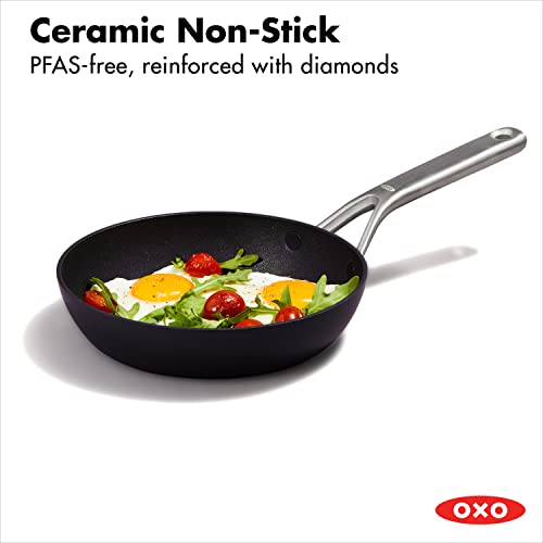 OXO Professional 8" Frying Pan Skillet, Hard Anodized Ceramic Nonstick Cookware PFAS-Free, Induction Suitable, Stainless Steel Handle, Diamond Reinforced Coating, Dishwasher Safe, Oven Safe, Black