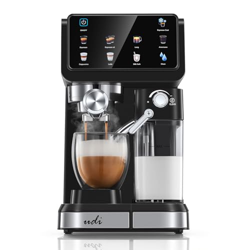UDI 20 Bar Espresso Machine, 9-in-1 Coffee Maker with Automatic Milk Frother & Detachable Milk Tank, One-Touch Cappuccino Latte Macchiato Americano Iced Espresso, Self-Cleaning Function for Home Use