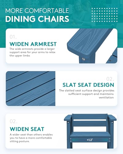 SERWALL 7-Piece Patio Dining Sets, 60" - 83" Expandable Outdoor Dining Table and 6 HDPE Chairs, All Weather HDPE Outdoor Furniture Set for Backyard, Garden, Blue