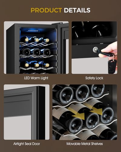 Feelfunn 18 Bottle Wine Cooler Refrigerator,Freestanding Wine Fridge,Black