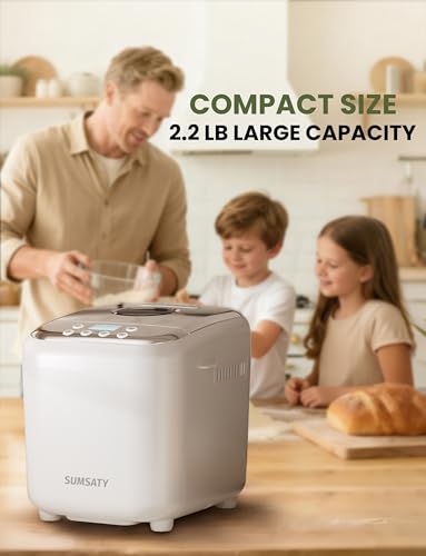 SUMSATY Bread Maker, 2.2LB 16-in-1 Bread Machine Automatic Bread Maker Machine with Nonstick Pan & 15H Timer & 1H Keep Warm for Beginner Breadmaker with Gluten-Free, French, Yogurt, Recipe