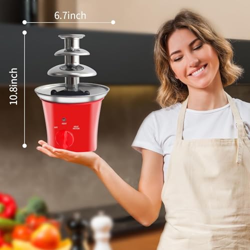 MINI Chocolate Fountain Machine Small Electric Chocolate Fondue Fountain Machine for Party for Candy Butter Cheese with Tray and Stickers (Red)