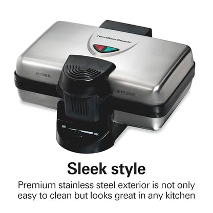 Hamilton Beach Belgian Mini Waffle Maker with Shade Control, Makes 2 at Once, Create Personalized Keto Chaffles and Hash Browns, PFAS-Free Non-Stick Plates, Compact Design, Stainless Steel (26009)