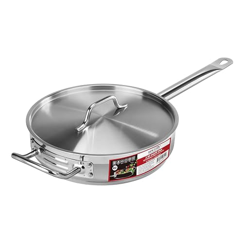 New Star Foodservice 3 Qt Stainless Steel Sauté Pan with Cover, 18/8 Stainless Steel, 2.8-Inch Depth