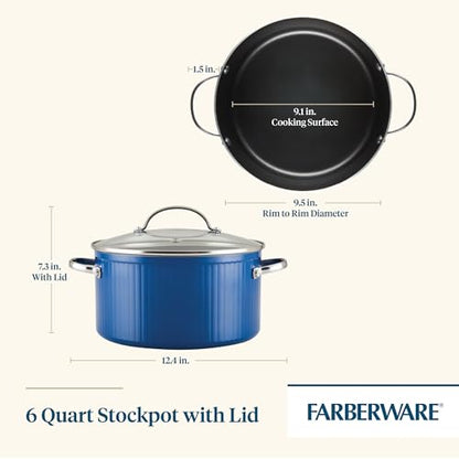 Farberware Style Nonstick Cookware Stockpot, 6 Quart, Blue