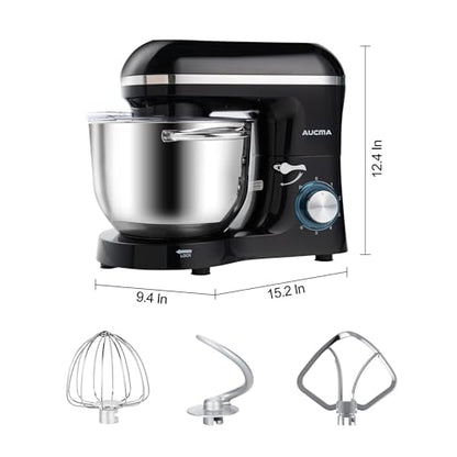Aucma Stand Mixer,6.5-QT 660W 6-Speed Tilt-Head Food Mixer, Kitchen Electric Mixer with Dough Hook, Wire Whip & Beater (Black, 6.5QT)