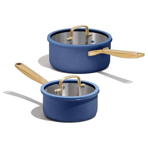 CAROTE 1.5QT & 3.0QT Stainless Steel Saucepan Set, Tri Ply Stainless Steel Sauce Pans with Lids, Small Kitchen Pots Milk Pots, Oven Safe, All Stove Compatible, Non Toxic, Blue