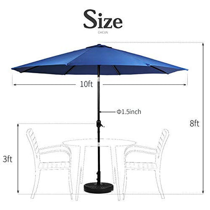 Omelaza 7 Pieces Patio Metal Furniture Outdoor Dining Set with 6 Stackable Bistro Chairs, 60'' x 37'' Rectangle Table and 10Ft Dark Blue Umbrella