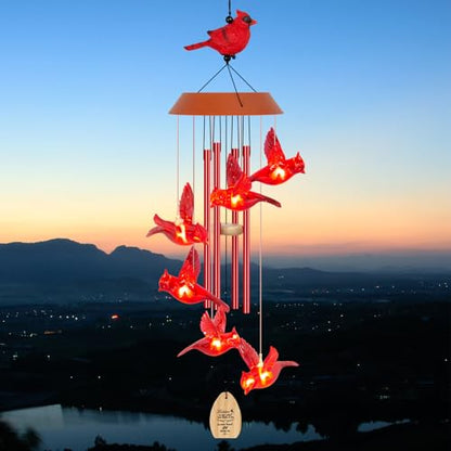 Solar Wind Chimes for Outside, Memorial Cardinal Wind Chimes, 35" LED Windchimes Outdoors Christmas Birthday Cardinal Gifts for Women Mom Grandma Home Garden Decor
