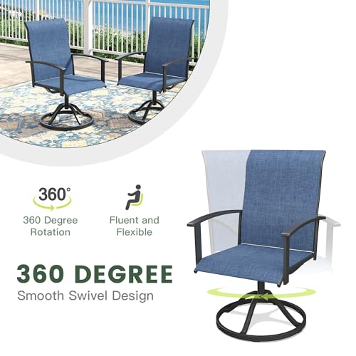 ARKOST 5 Pieces Patio Dining Set, Outdoor Furniture of 37.8" Square Patio Table and Patio Swivel Chairs for Backyard Lawn Garden, Black Table and Dark Blue Chairs
