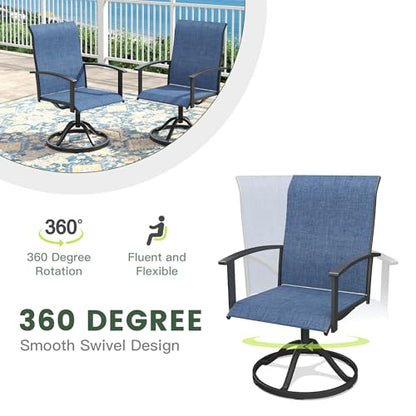 ARKOST 5 Pieces Patio Dining Set, Outdoor Furniture of 37.8" Square Patio Table and Patio Swivel Chairs for Backyard Lawn Garden, Black Table and Dark Blue Chairs