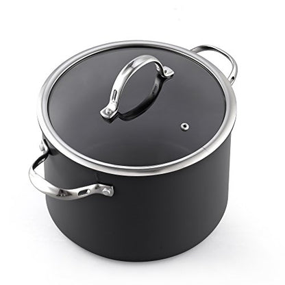 Cooks Standard Stockpot Dutch Oven Casserole with Glass Lid, 8-Quart Classic Hard Anodized Nonstick Soup Pot, Black