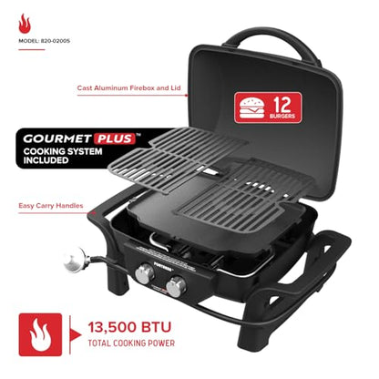 Nexgrill Fortess 2-Burner Portable Gas Grill & Griddle Combo with 263 SQ In Cooking Space, Easy Lift Handles, 13,500 BTU, 2-in-1 Small Tabletop Grill for Camping, Outdoor Cooking, and More - 820-02005