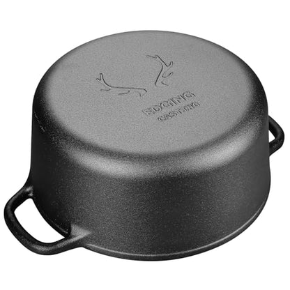 EDGING CASTING Pre-Seasoned Cast Iron Dutch Oven Pot with Lid Dual Handle, Sourdough Bread Baking Pots, Bread Oven, Camping, Grill, Induction, Electric, Round 7 Quart, Black