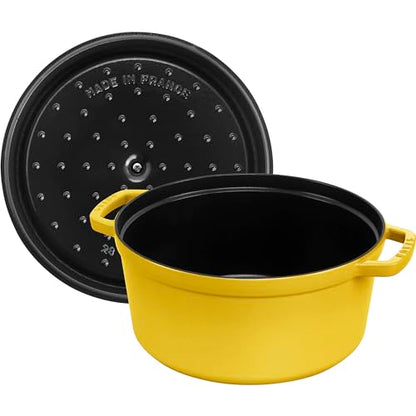 Staub Cast Iron Round Cocotte, Dutch Oven, 7-quart, serves 7-8, Made in France, Citron