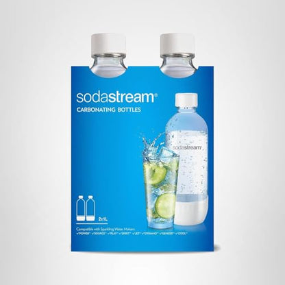 sodastream Dishwasher Safe 1L Classic DWS Carbonating Bottle White (twinpack), Pack of 2
