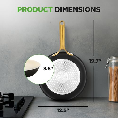 NutriChef 12 Inch Large Ceramic Coated Frying Pan - Non Stick Skillet with Titanium Handle, Omelet Pan Durable, Easy to Clean - Gas, Electric, Ceramic and Induction Compatible Cookware