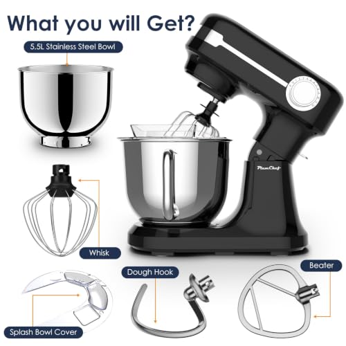 gapalilo 5.5QT Stand Electric Mixer, 12-Speed Kitchen Mixer with Tilt-Head, Stainless Steel Bowl Dough Mixer, Egg Whisk, Dough Hook & Beater Included, Idea for 3-5 Family (Black)