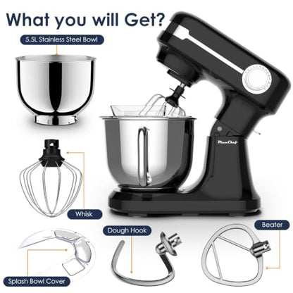 gapalilo 5.5QT Stand Electric Mixer, 12-Speed Kitchen Mixer with Tilt-Head, Stainless Steel Bowl Dough Mixer, Egg Whisk, Dough Hook & Beater Included, Idea for 3-5 Family (Black)