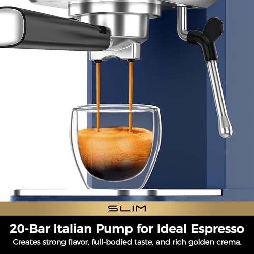 CHULUX Slim Espresso Machine with Milk Frother, 20 Bar Professional Italian Pump Espresso Coffee Machine for Home Cappuccino & Latte Maker, Stainless Steel, Dark Blue