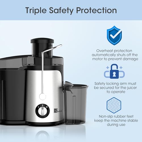 Juicer Machine, 600W Centrifugal Juice Extractor with 3” Wide Feed Chute, BPA-Free, Easy to Clean, Stainless Steel, Includes Cleaning Brush (Black)