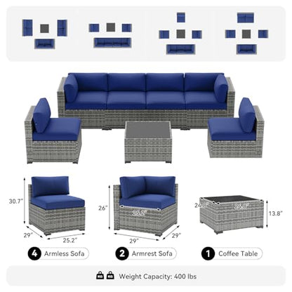 7-Piece Patio Furniture Set, Wicker Outdoor Furniture with Thick Cushions
